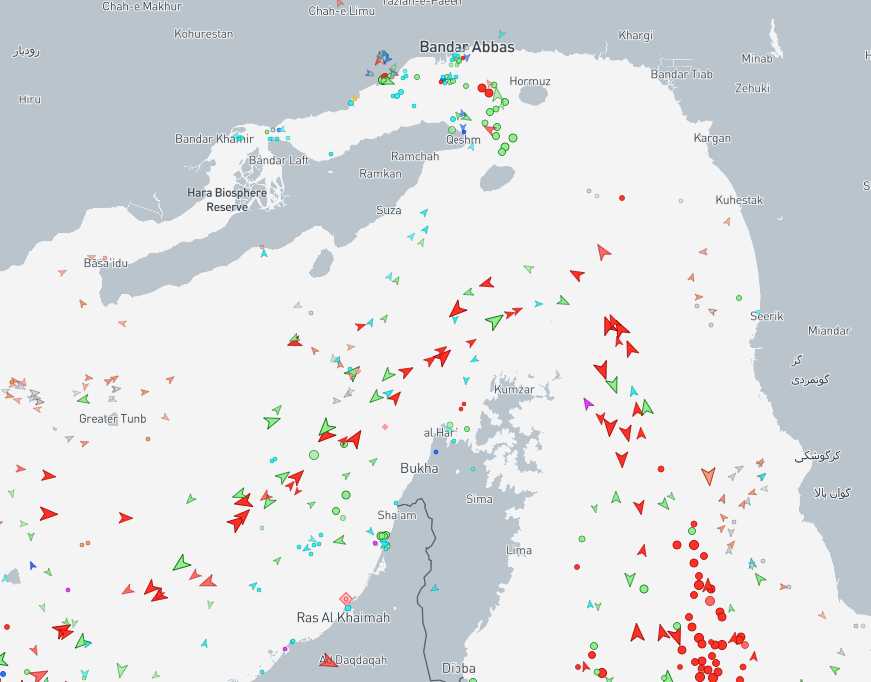 OSINTtechnical (@osinttechnical) on Twitter photo Possibly the most important map right now, via <a href="/MarineTraffic/">MarineTraffic</a>.
Roughly 3 dozen large oil tankers are making their way through the Strait of Hormuz at the moment. Possibly the most important map right now, via <a href="/MarineTraffic/">MarineTraffic</a>.
Roughly 3 dozen large oil tankers are making their way through the Strait of Hormuz at the moment.