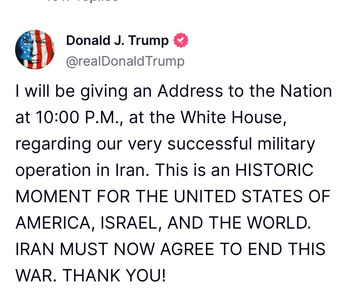 ChristopherS_DC's tweet image. President Trump says he’ll be addressing the nation tonight after “very successful” strikes against three nuclear sites in Iran.