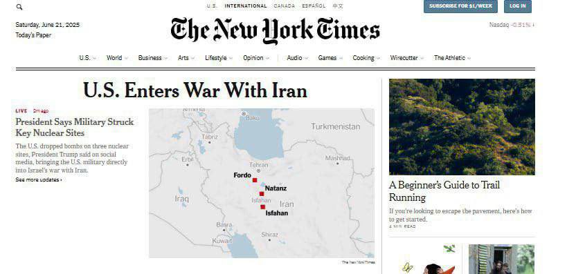 New York Times gazetesi; ABD İran ile savaşa girdi