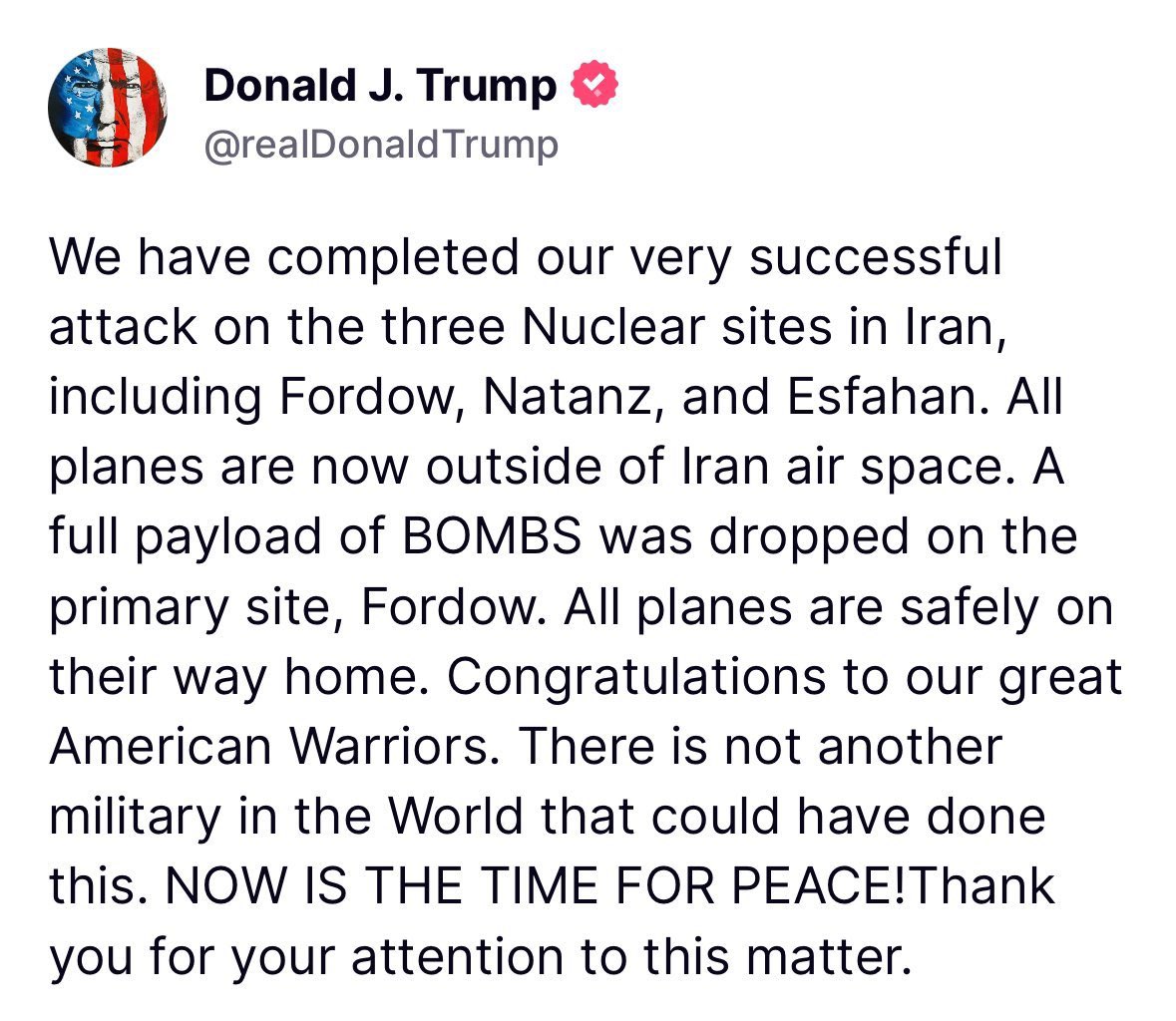 Bombs don’t bring peace they bury innocent lives. What kind of victory is it to strike nuclear sites in a sovereign nation and then preach “Now is the time for peace”? This is not strength; it’s dangerous arrogance that fuels endless conflict. Real warriors build peace, not