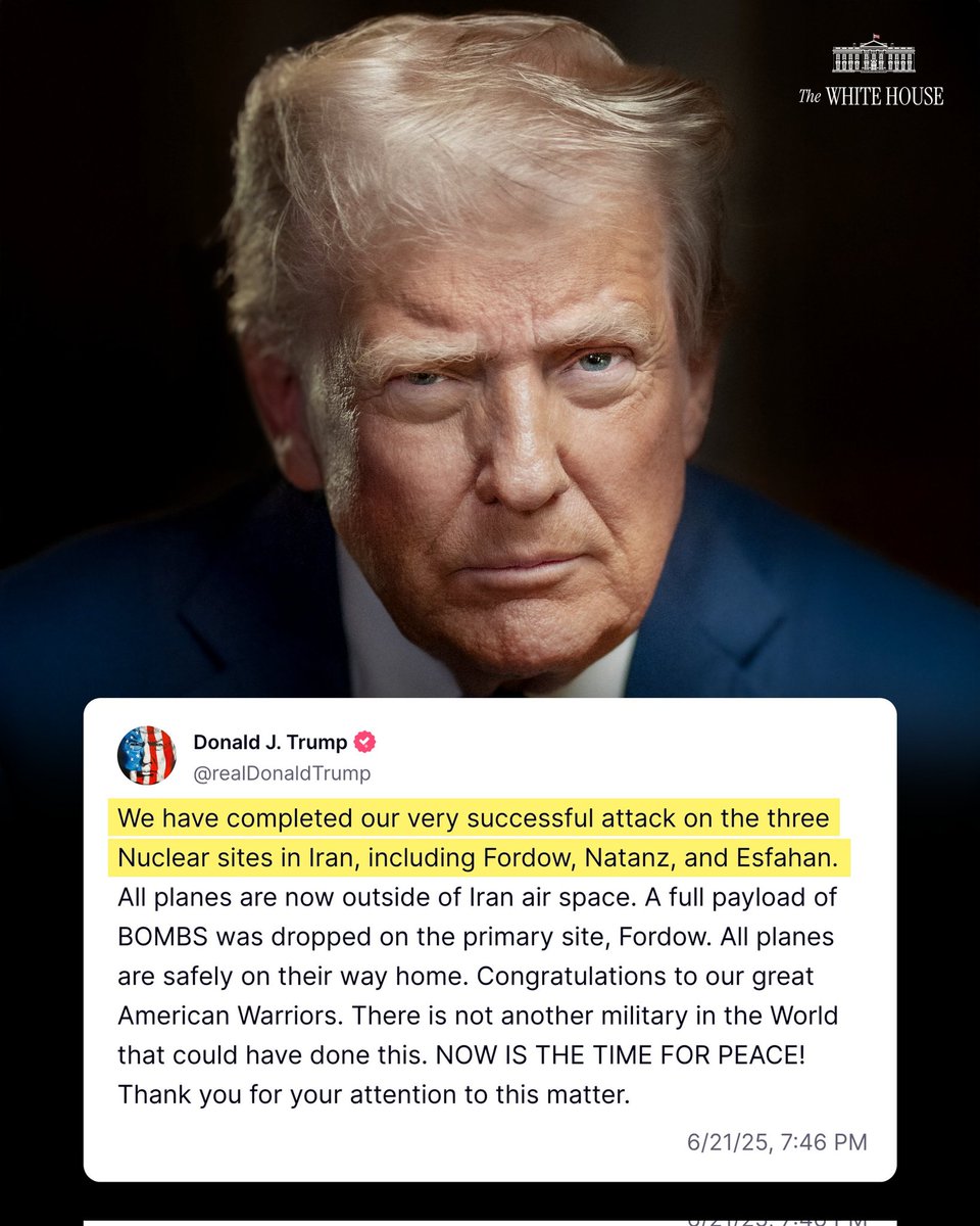 The US president  Donald  Trump  just dropped bunker burster bombs on Iran nuclear  facilities  under the ground. This may be the end or the beginning  of something huge coming.