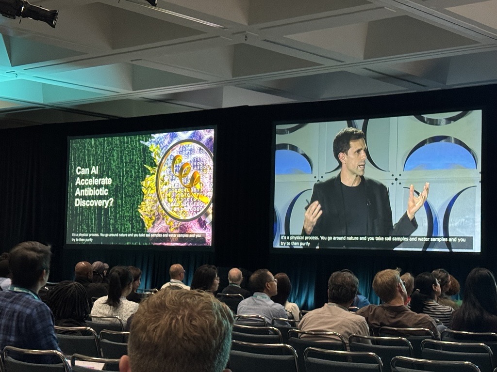 Cesar de la Fuente showcases how AI can revolutionize antibiotic discovery by digitally mining biological data, rather than relying on laborious methods. "The concept is to develop algorithms that sort through biological code to identify molecules with antimicrobial potential."