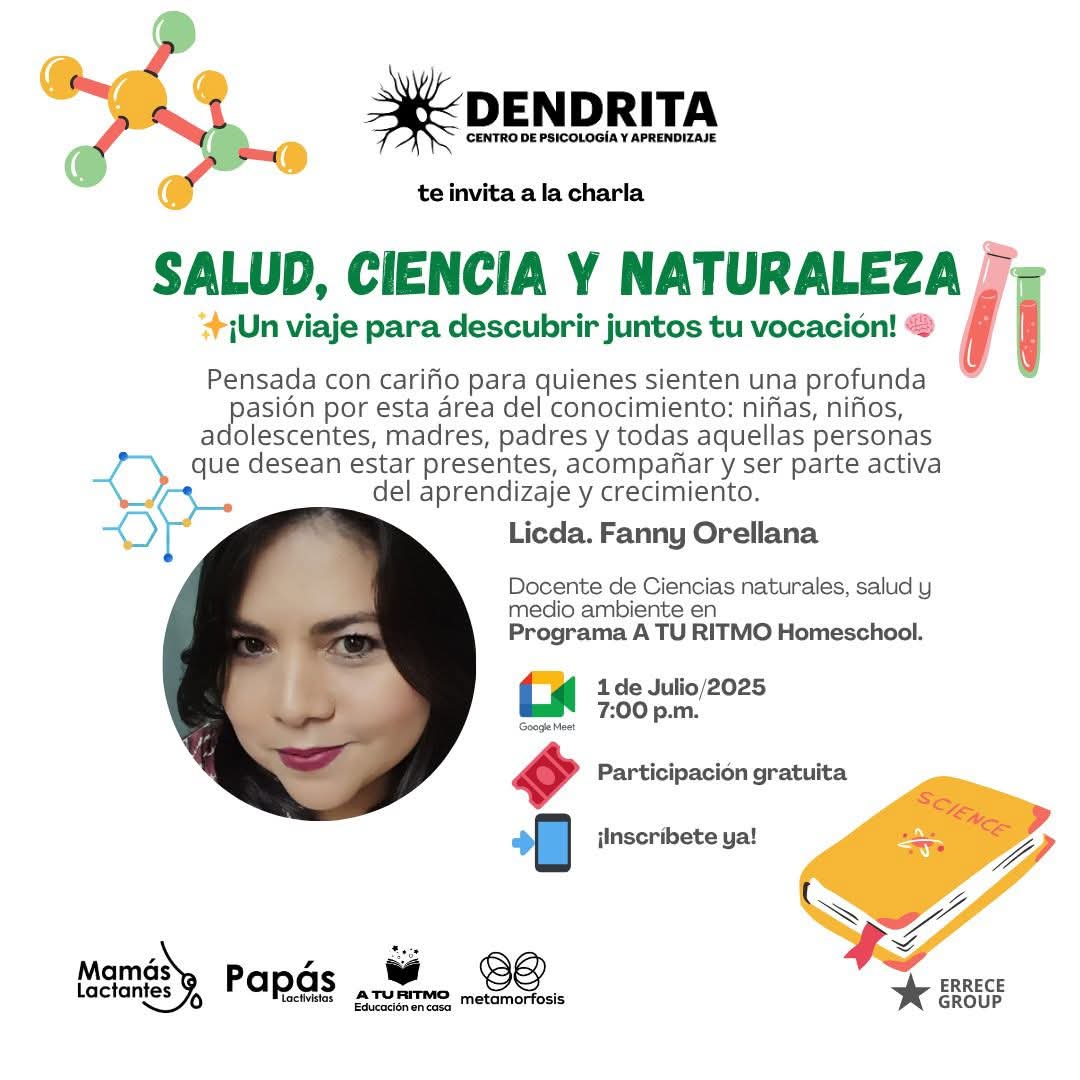 Dendrita Centro de Psicología y Aprendizaje  @dendritacentro , se complace en presentar la charla gratuita "Ciencia, Salud y Naturaleza" con la Licda. Fanny Orellana, una docente dedicada  del programa A TU RITMO  @aturitmoeducacion
Más información al WhatsApp 50371743954.