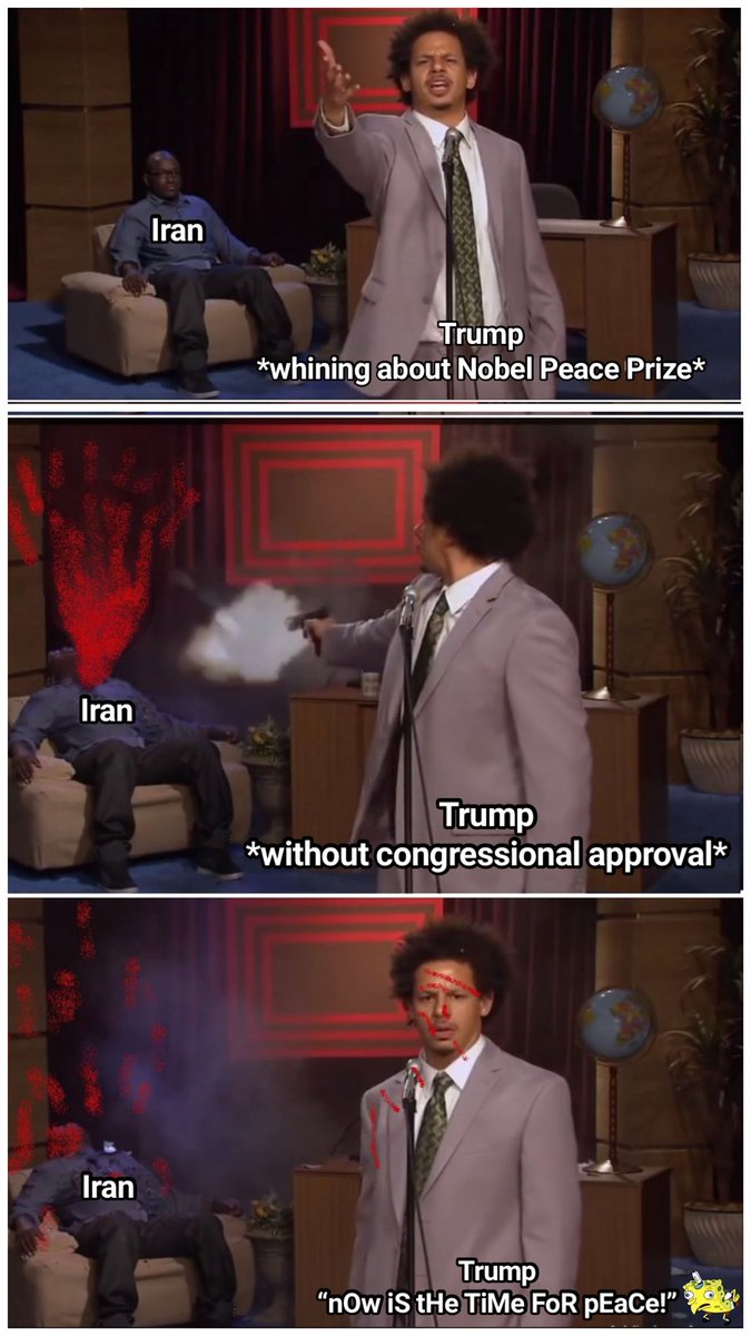 Darth Aak’ei (@darthaakei) on Twitter photo This idiot wants a Nobel Peace Prize?! Seriously?! <a href="/realDonaldTrump/">Donald J. Trump</a> is a mindless buffoon, I swear…he literally just threw us into a state of war…
#Iran #iranisraelwar #Impeach47 #NoNobelForTACO #NoWarWithIran This idiot wants a Nobel Peace Prize?! Seriously?! <a href="/realDonaldTrump/">Donald J. Trump</a> is a mindless buffoon, I swear…he literally just threw us into a state of war…
#Iran #iranisraelwar #Impeach47 #NoNobelForTACO #NoWarWithIran