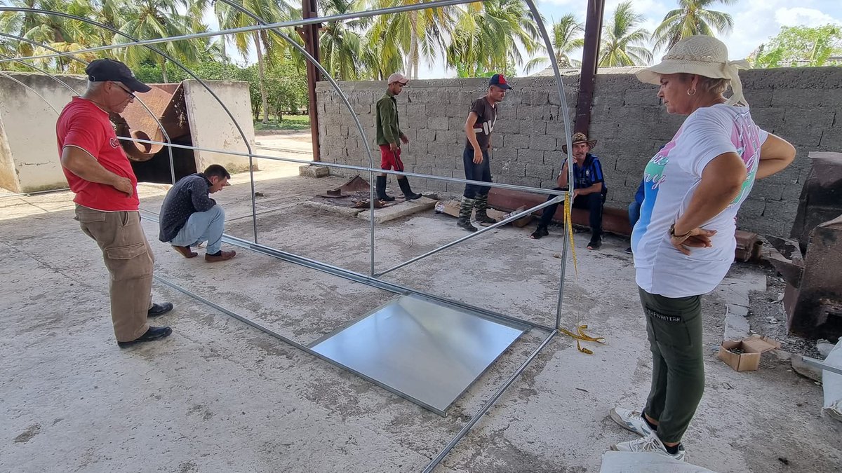 labrada_loren's tweet photo. Continúa el montaje de las tecnologías #FRE aportadas por el proyecto de colaboración internacional #AFRE, en esta ocasión el equipo de trabajo de #JesúsMenéndez, con el apoyo metodológico de #CUBASOLAR instala los dos túneles de secado en la UEB Empresa Porcina en #JesúsMenéndez https://t.co/Y1fIkWvi84