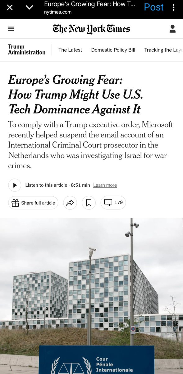 bkbstream's tweet image. Huh, seems like a perfect day to move my 30 tenants out of @Microsoft @Office365 .
Interference with the ICC is one of my red lines....
nytimes.com/2025/06/20/tec…