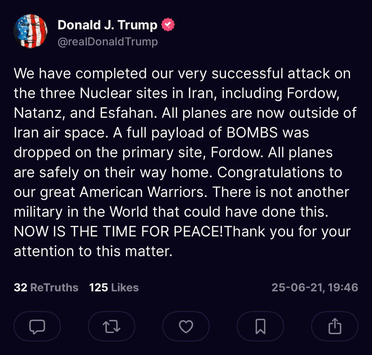 What it really comes down to is children. They can’t be born into a world where a regime this sick and death-worshipping has nuclear weapons. Someone had to stop them. Thank you Mr. President! ⁦<a href="/realDonaldTrump/">Donald J. Trump</a>⁩ Thank you, prime minister Netanyahu! ⁦<a href="/netanyahu/">Benjamin Netanyahu - בנימין נתניהו</a>⁩