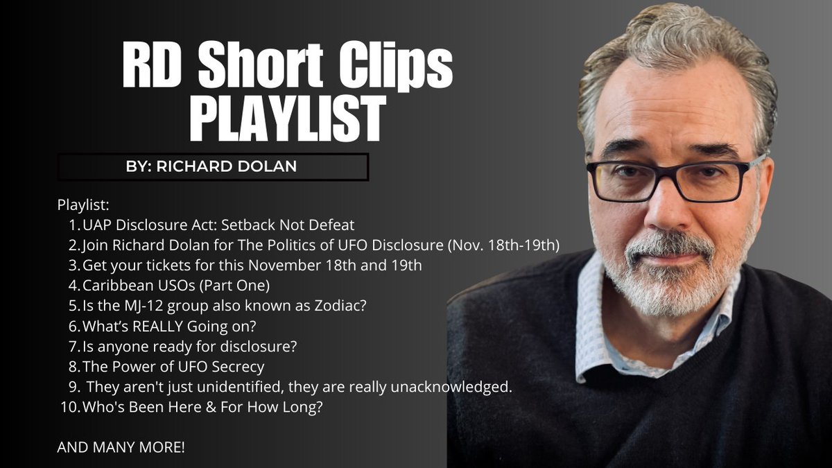 Short on time but want to dive deep into the UFO mystery? 🛸 Explore the new RD Short Clips playlist on YouTube! This collection features clips under 15 minutes from the best videos by Richard Dolan, one of the world's leading researchers and writers on the subject. Get the best