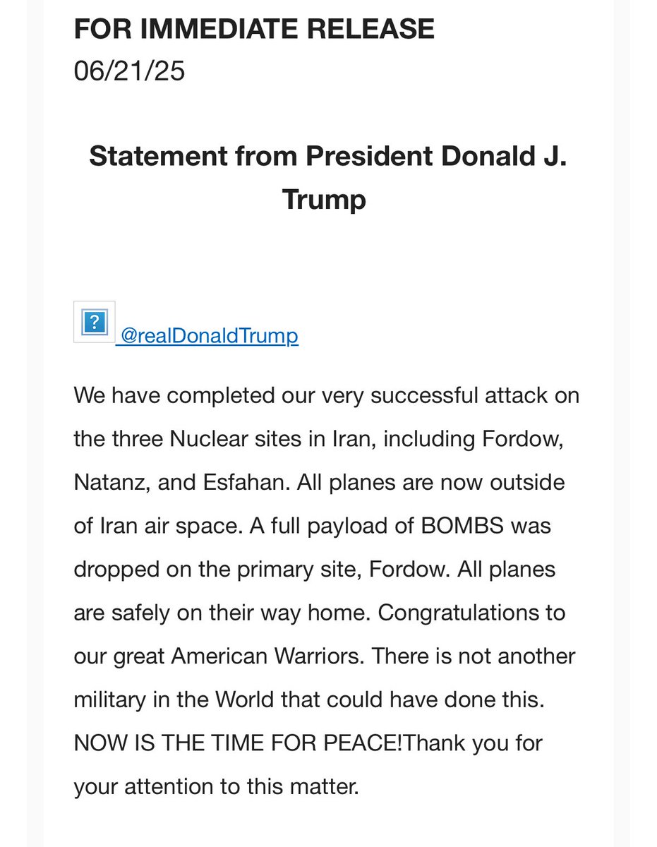 President Trump announces the U.S. has bombed three nuclear sites in Iran