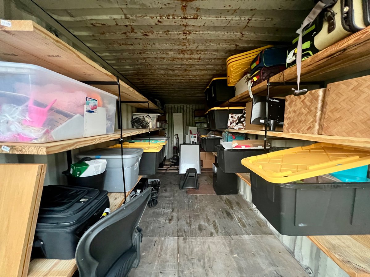 These shelves have been a life saver. Turned one of our containers into about 100 linear feet of 20in deep shelving.

Operation no storage in the home is well underway