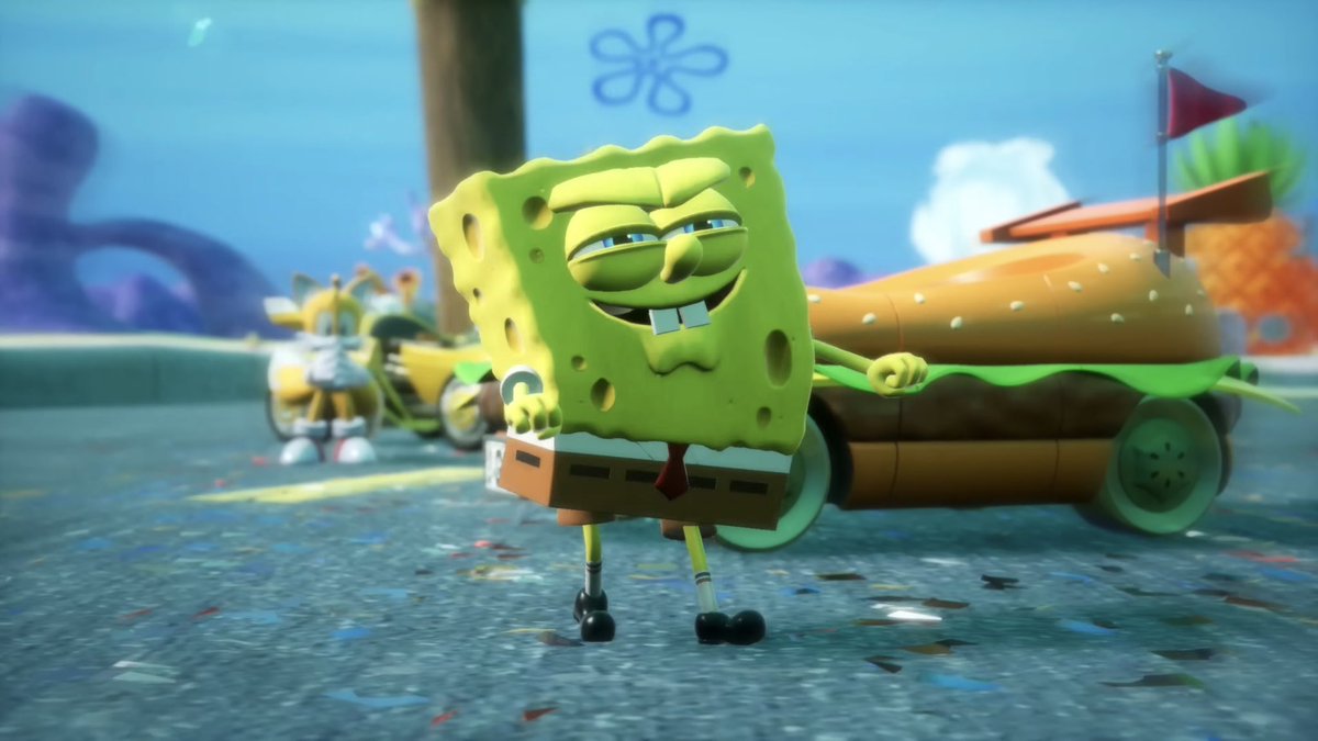 Everyone keeps asking how Sonic is racing underwater. Yet no one has asked how SpongeBob, a character who canonically cannot drive, can compete in a race, let alone win.

Canon-breaking stuff right here. #SonicRacingCrossworlds