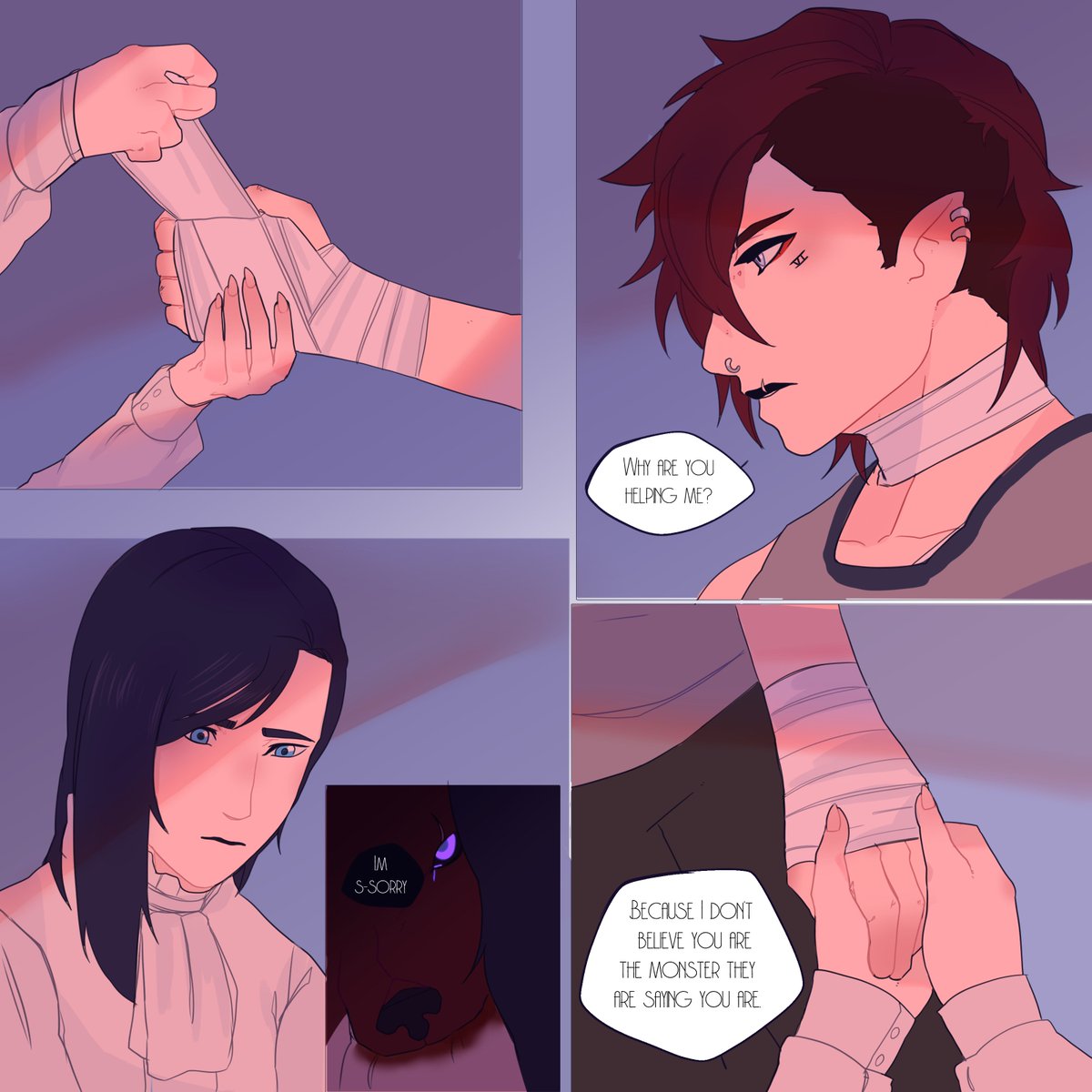 Some Moonlight AU doodles. 
Small conversion between them, and Cait's feelings.

#arcane #caitvi #vi #caitlyn #werewolfvi #vampirecaitlyn #fraktyr #moonlightau #violet #kiramman #hurt #comfort