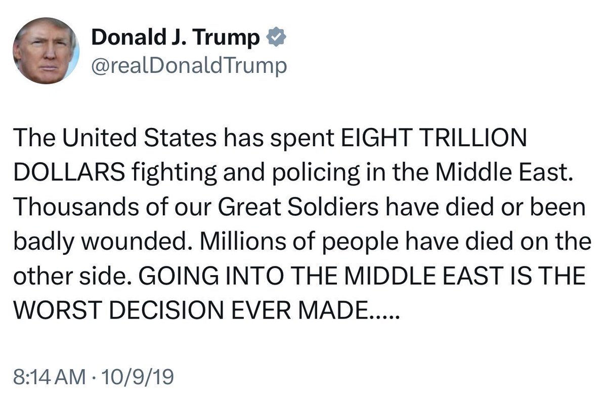 This is your hypocritical, “anti-war” president who just illegally struck Iran and is putting countless lives at risk.
