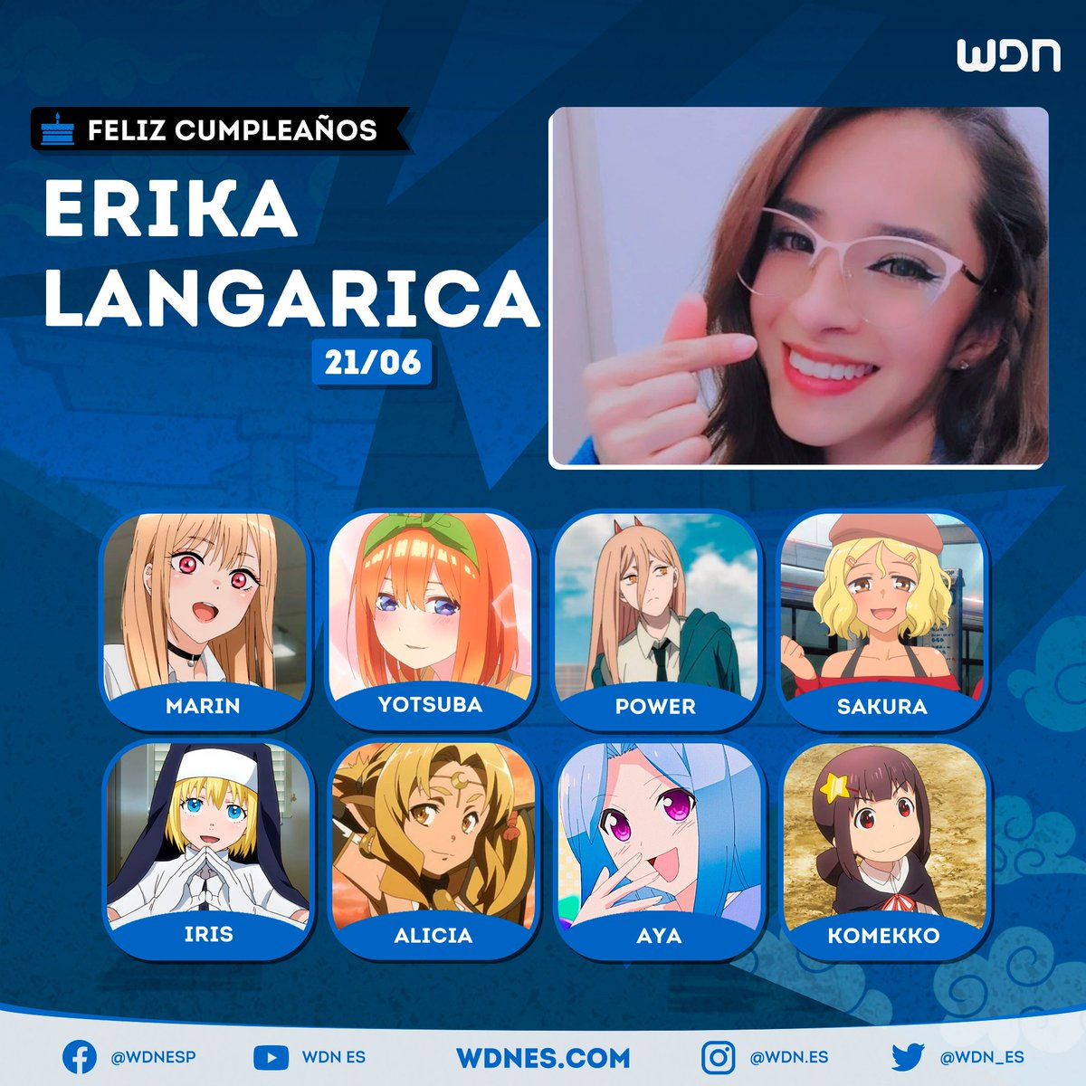 wdn_es's tweet photo. 🎂 | Cumpleaños
Le deseamos un feliz cumpleaños a la actriz de doblaje @ErikaLangarica, ¡esperamos que la pase increíble en compañía de sus familiares y seres queridos! https://t.co/idcPD0rFXC