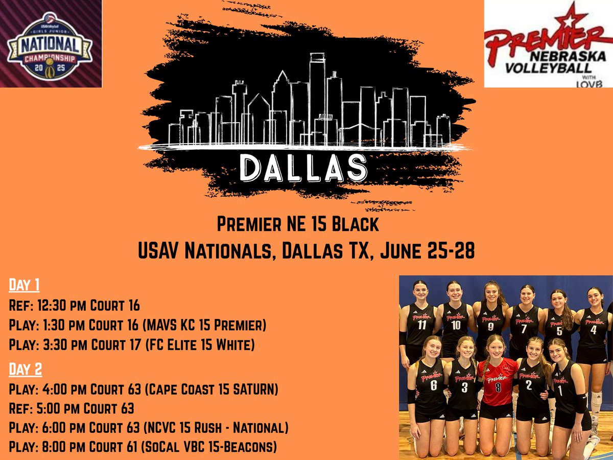 Premier NE 15 Black (@premier_15black) on Twitter photo It’s time. Our schedule for Nationals is here. Be relentless in your pursuit to greatness ladies. Always believe. 💪🏼<a href="/Premier_VB/">Premier Nebraska VB</a> <a href="/GreatPlainsVB/">Great Plains Volleyball</a> <a href="/usavolleyball/">USA Volleyball</a> <a href="/PrepDig/">Prep Dig 🏐</a> @lovboma #Relentless #Nationals #Premierproud #BetterTogether It’s time. Our schedule for Nationals is here. Be relentless in your pursuit to greatness ladies. Always believe. 💪🏼<a href="/Premier_VB/">Premier Nebraska VB</a> <a href="/GreatPlainsVB/">Great Plains Volleyball</a> <a href="/usavolleyball/">USA Volleyball</a> <a href="/PrepDig/">Prep Dig 🏐</a> @lovboma #Relentless #Nationals #Premierproud #BetterTogether