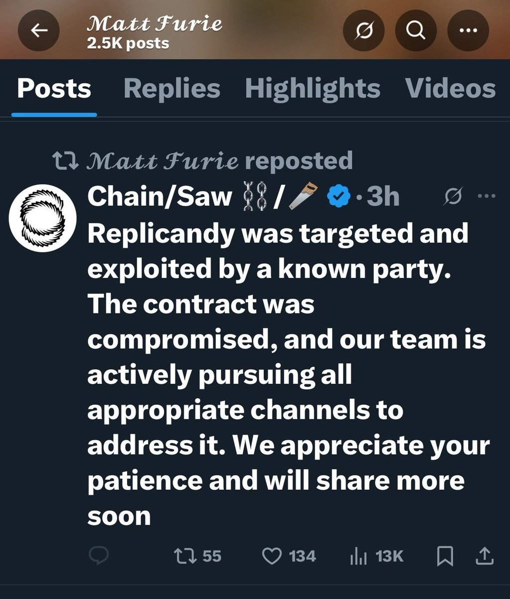 TommySusan1313's tweet photo. What happen @ChainSawNFT 
Post’s been deleted?

#replicandy https://t.co/Ib1w0ZDRhR