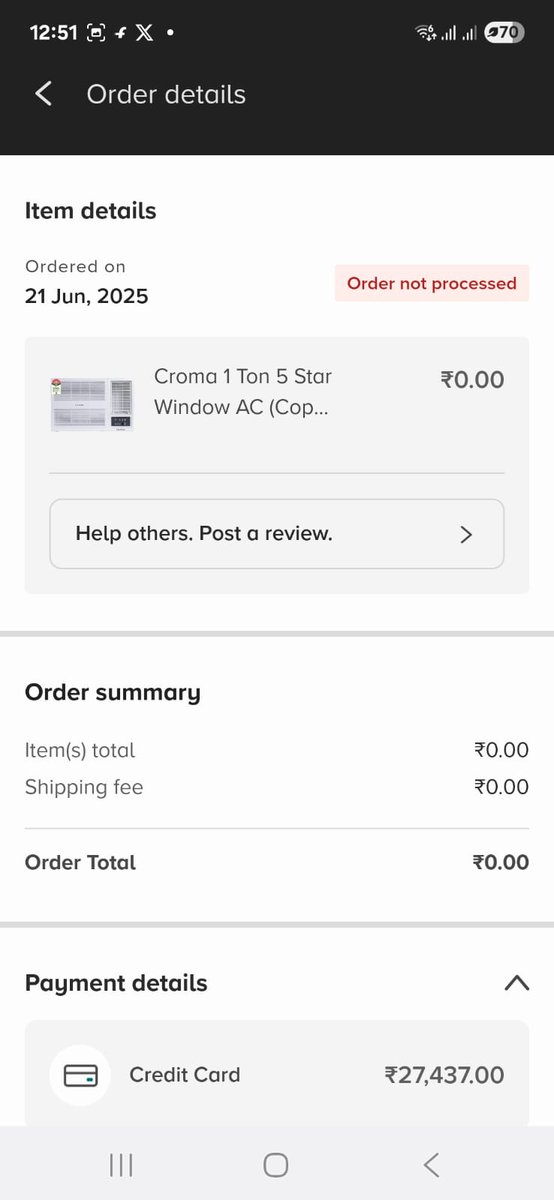djayneha2017's tweet photo. There is an order that did not get processed on @tata_neu the money got deducted from the credit card. I need information on when I can expect the refund. @TataCompanies https://t.co/H05zShcOxN