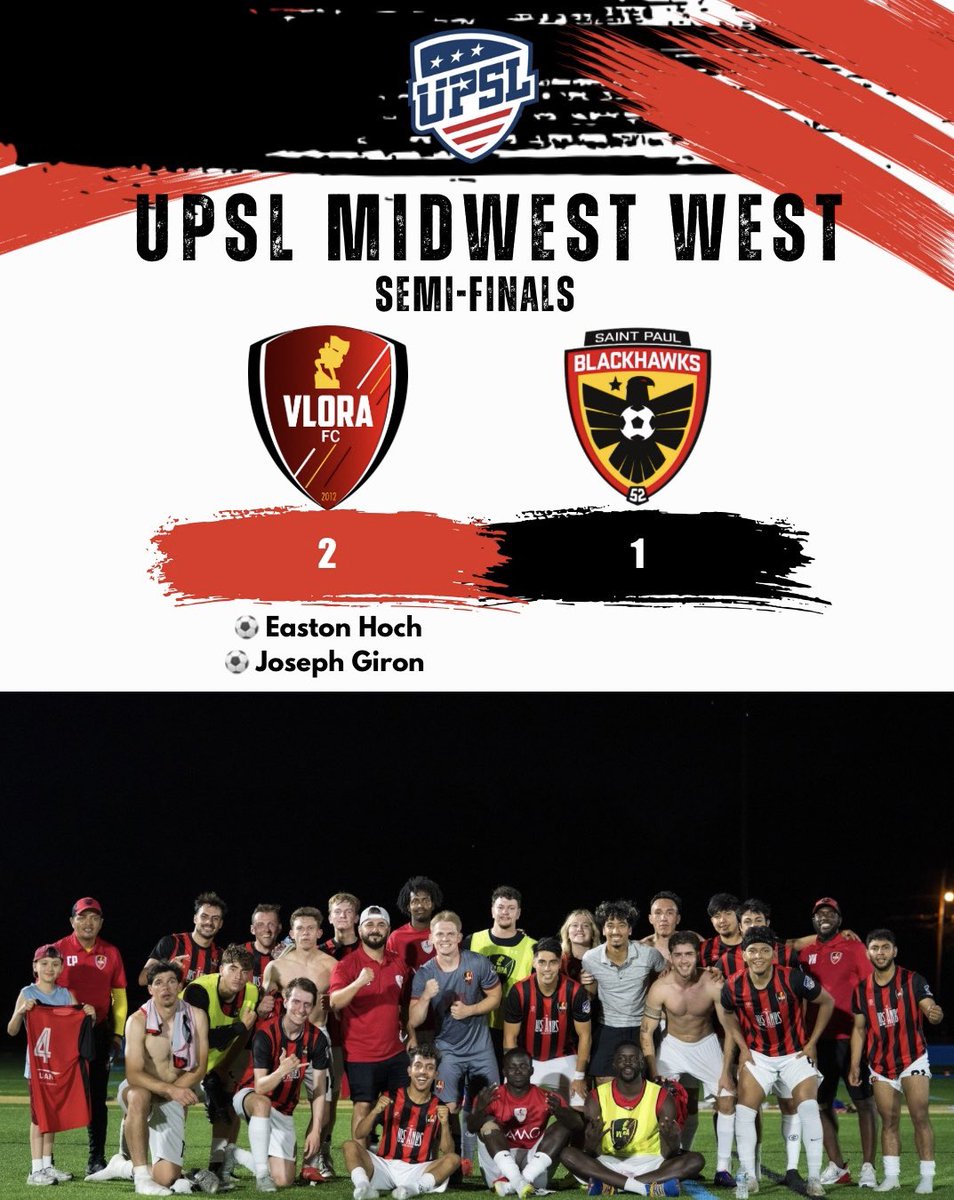 VloraFc's tweet image. We take down the undefeated St Paul Blackhawks and make our way to another Final. 
Forza Vlora 🔴⚫️
