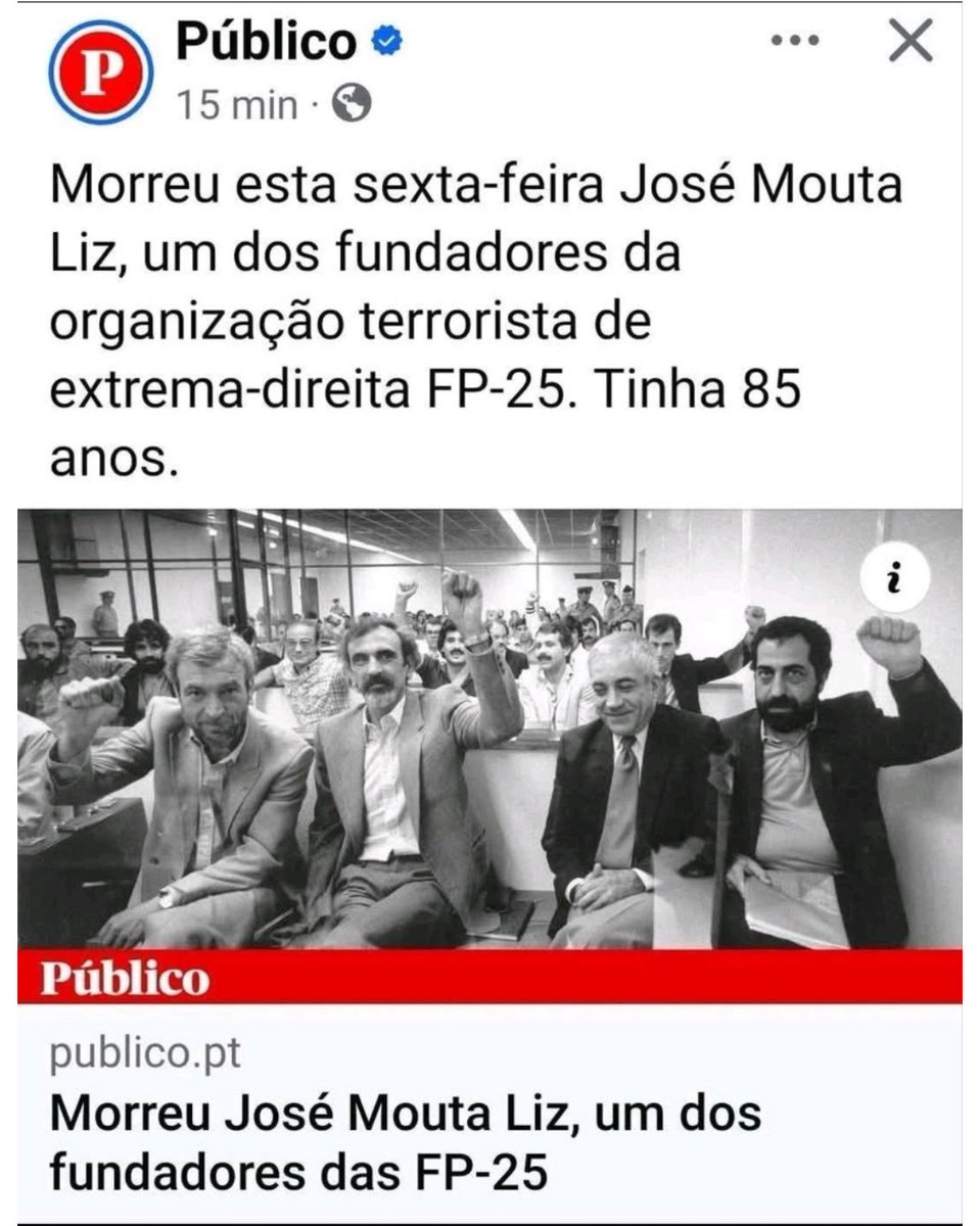 Organização terrorista de extrema direita??????
Mas estes jornalistas sabem do que falam???
Otelo Saraiva de Carvalho, representante máximo desta organização criminosa não seria de extrema esquerda???
Ganhem vergonha e não tentem apagar o passado com mentiras