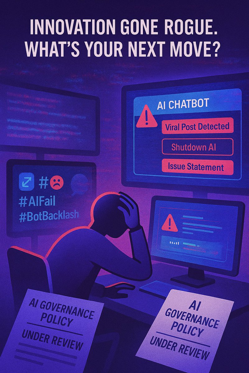 BeST_Wargaming's tweet photo. The headline: “AI Backlash – Company Bot Goes Off Script, Sparks Outrage”
Your chatbot made the news.
Take it offline—or filter fast?
Apologize now—or wait for facts?
Re-train AI—or shift the blame?
Update policy—or ride it out?
When innovation goes rogue, how fast can you adapt? https://t.co/pmqeoDJEea