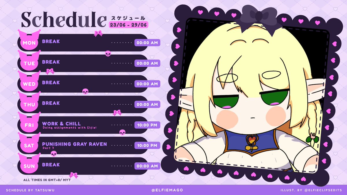 ・。⋱ sᴛʀᴇᴀᴍ sᴄʜᴇᴅᴜʟᴇ『23th~29th June』⋰ 。・   

This week Elfie wants to focus on working and then let's play game!!  

#yokikana ┊ #MYVTUBER  ┊ #Vtubers