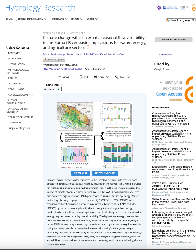 #NewPaper
Climate change will intensify seasonal flow variability in the <a href="/Karnali_Basin/">Karnali_Basin</a>, #Nepal with wetter monsoon &amp; drier other seasons. Integrated mgmt of the water, food, and energy nexus is crucial to address climate change impacts <a href="/IWMI_/">IWMI</a> #NEXUSGains 
iwaponline.com/hr/article/doi…