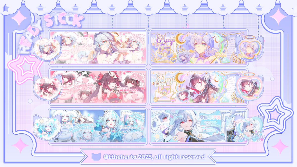 ttheherta's tweet photo. Help retweet/like, thank you 🩵

Selamat siang, aku ada 22 ready stock layout mostly HSR, wuwa, genshin. price bisa dilihat di alt &amp; payment QRIS. bisa ditake pada jam 15.00 WIB by DM, test DM diperbolehkan sampai jam 14.55 https://t.co/T5O3mQpTX5