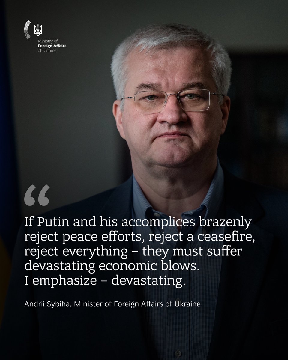 Ukraine calls for a month of maximum pressure on Russia. 

Ukraine's Foreign Minister Andrii Sybiha emphasized that the coming month must become a turning point in intensifying sanctions on Russia. The goal: to reduce Russia’s ability to produce weapons and wage war.

He urged