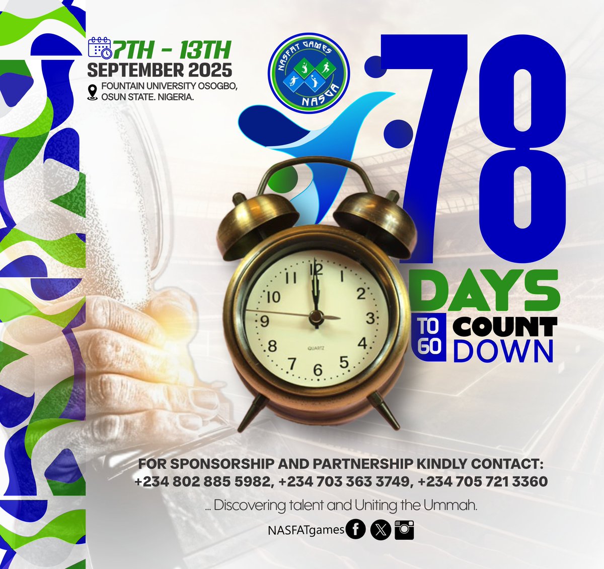📆 Countdown Ignition – 78 Days To go:

Champions aren't born—they’re counting down. 
78 days to prove it!  

💼 Interested in Sponsorship or Partnership? This is your golden ticket to visibility and impact! Connect with us today: