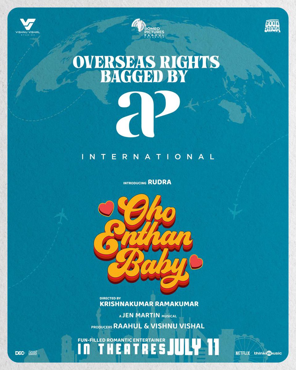 TalksOfCinema (@talksofcinema) on Twitter photo Overseas just got LIT 🔥
<a href="/APIfilms/">AP International</a> bags the overseas rights of #OhoEnthanBaby.
Let’s take the magic global!
A @jenmartinmusic Musical.
#OEB
#OEBfromJuly11
Directed by <a href="/Krishnakum25249/">Krishnakumar Ramakumar</a>.
Produced by - <a href="/VVStudioz/">Vishnu Vishal Studioz</a>
<a href="/TheVishnuVishal/">VISHNU VISHAL - VV</a> <a href="/Romeopictures_/">Romeo Pictures</a> <a href="/mynameisraahul/">raahul</a> Overseas just got LIT 🔥
<a href="/APIfilms/">AP International</a> bags the overseas rights of #OhoEnthanBaby.
Let’s take the magic global!
A @jenmartinmusic Musical.
#OEB
#OEBfromJuly11
Directed by <a href="/Krishnakum25249/">Krishnakumar Ramakumar</a>.
Produced by - <a href="/VVStudioz/">Vishnu Vishal Studioz</a>
<a href="/TheVishnuVishal/">VISHNU VISHAL - VV</a> <a href="/Romeopictures_/">Romeo Pictures</a> <a href="/mynameisraahul/">raahul</a>