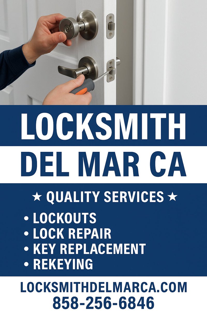 Locksmith Del Mar CA is your trusted local expert for lockouts, rekeying, key replacements, and lock repairs. Fast, reliable, and always here when you need us!
Call on:(858)-256-6846
Visit:locksmithdelmarca.com
#locksmithnearme
#locksmithservices
#LocksmithDelMarCA