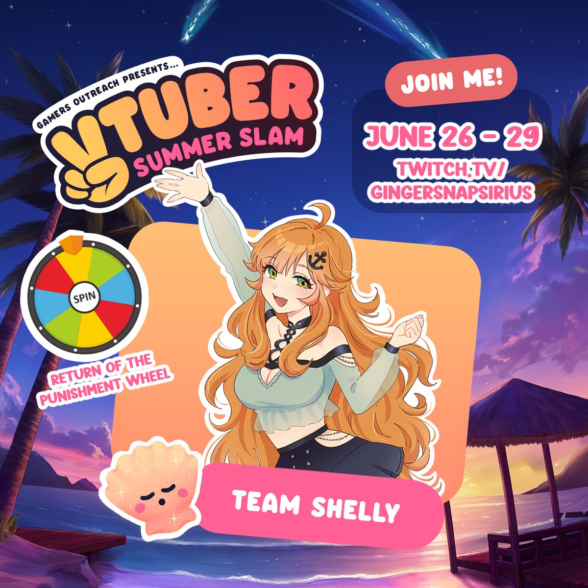 ☀️BIG NEWS!!☀️

I am ecstatic to announce that I have been once again invited to join the Vtuber Summer Slam by <a href="/GamersOutreach/">Gamers Outreach</a>!!

Next week, we're bringing back the punishment wheel from last year so we can help raise funds to provide video games to children in hospitals... one