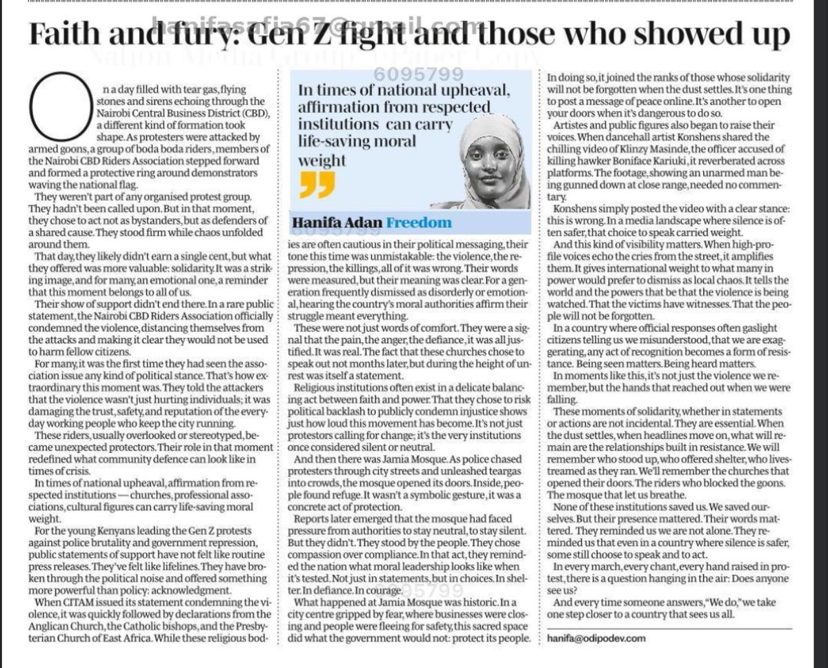 My piece on Sunday Nation today. Appreciation to all the institutions that show up, that speak up. From the rider’s association, to religious institutions to artists. 

“In every march, every chant, every hand raised in protest, there is a question hanging in the air: Does anyone