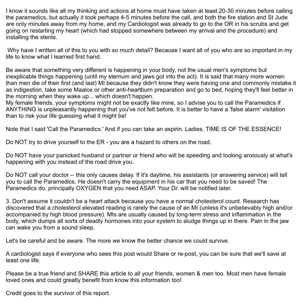 After all the fun last night a message about female heart attacks that might just help keep our Mums and girlfriends on the road. Please share.