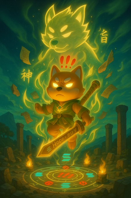 Bonk Coin warrior with glowing sword and mystical background