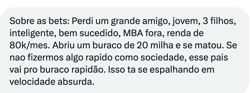 Nos últimos meses isso tem crescido assustadoramente. Eu não sei onde vamos parar.