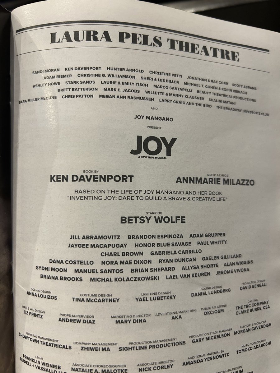 PhilSavage's tweet photo. Congrats to our daughter Honor and the entire cast @joythemusical on opening night here at the Laura Pels Theatre. If in NYC over the summer, this is a must-see, inspirational, true story about a woman who just never gave up! #JOY #MiracleMop #MopSummer https://t.co/ukg0k8INx3