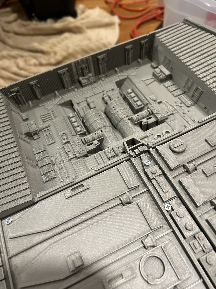 thefrankwu's tweet image. Meanwhile work continues on the Jawa Sandcrawler Doghouse. Modeling and printing panel by panel - would not be possible without new large-scale Prusa 3D printer @BriannaWu got me for Christmas. You can see all the details - and all the defects I'll need to fix eventually.