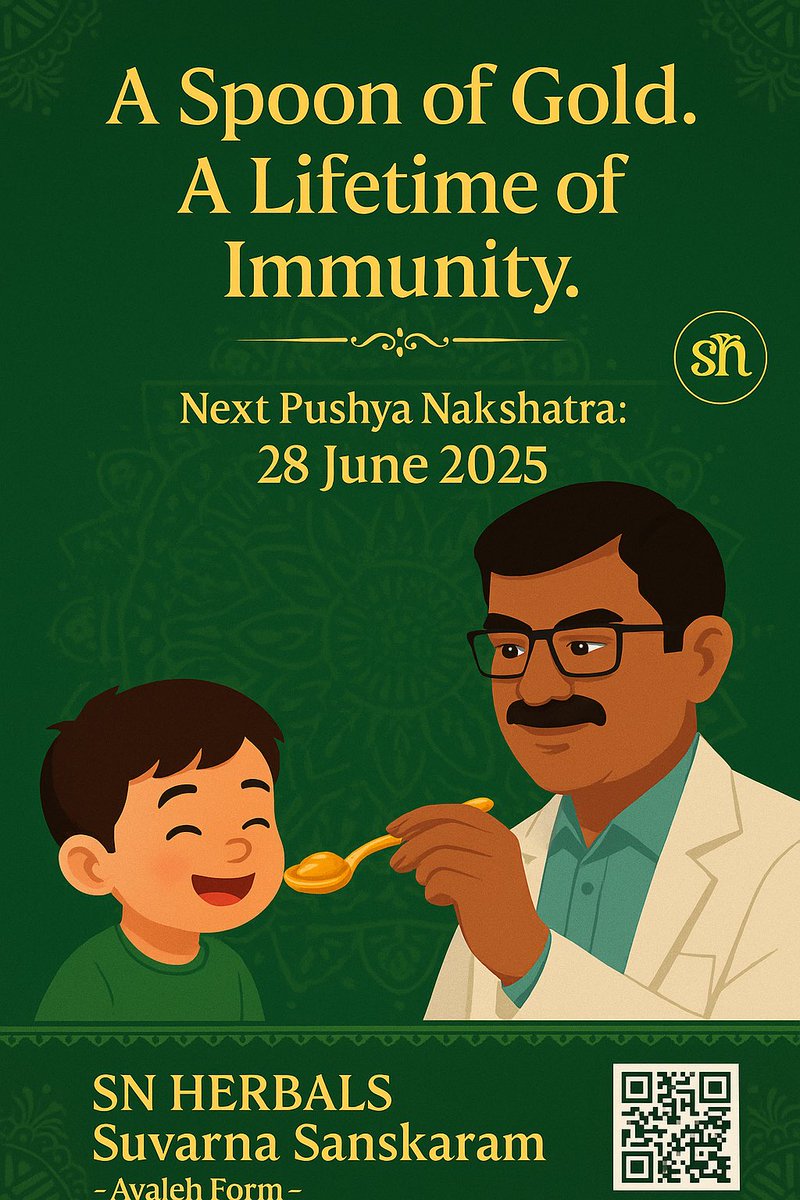 DorayaSumit's tweet photo. 🪔 Day 14 – Ayurvedic Suvarna Sanskaram: A Spoon of Gold, A Lifetime of Immunity
🔸 “Every Pushya Nakshatra, we don’t just give a spoonful—we offer a sanskaram of strength.”

👶 28 June is pushy nakshatra https://t.co/yLRziaJv3a