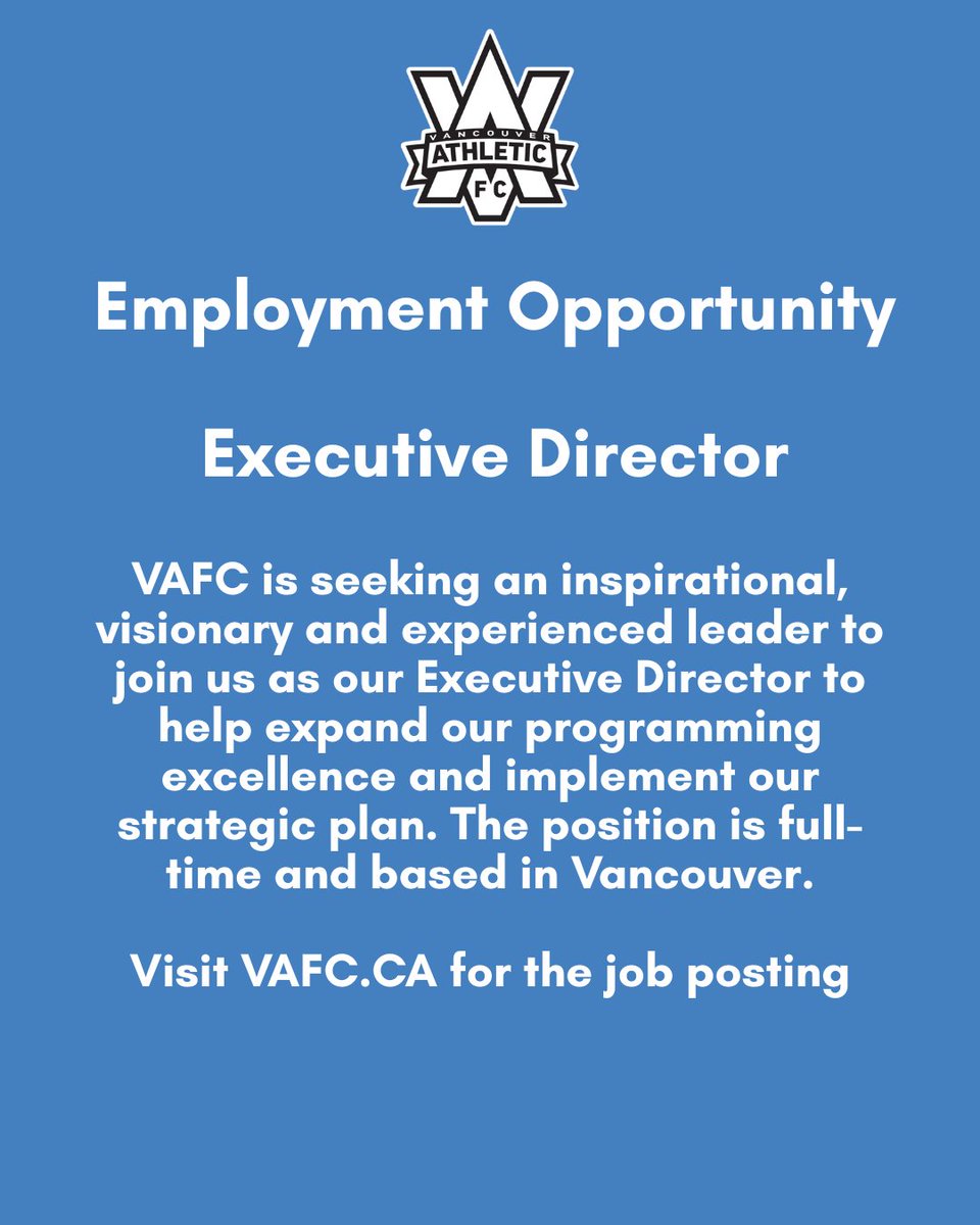 The VAFC Board is seeking an inspirational, visionary and experienced leader to join us as our Executive Director to help expand our programming excellence and implement our strategic plans. 

Click the link below to see the job posting:

drive.google.com/file/d/1o3j2zq…