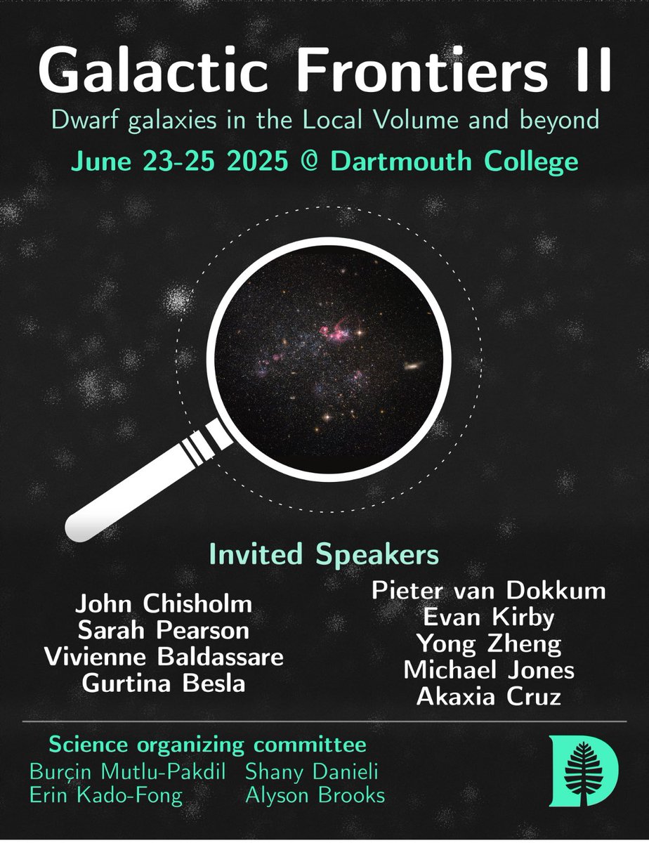 We are excited to host Galactic Frontiers II conference at <a href="/dartmouth/">Dartmouth 🌲</a> next week, bringing experts on dwarf galaxies! It is a lucky coincidence that the first day of the conference overlaps with the #RubinFirstLook Watch parties 🎉 It will be a week of great #science!
