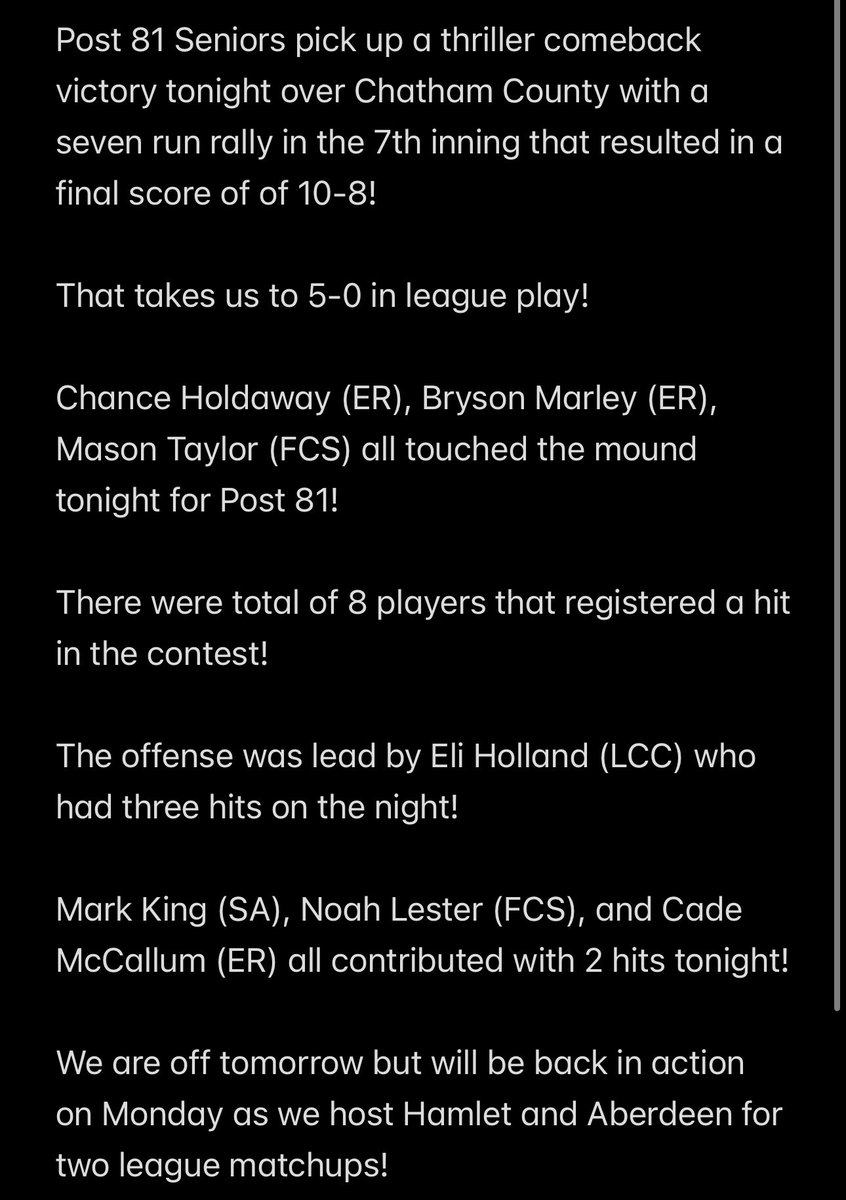 Liberty (ER) Post 81 Baseball tweet media