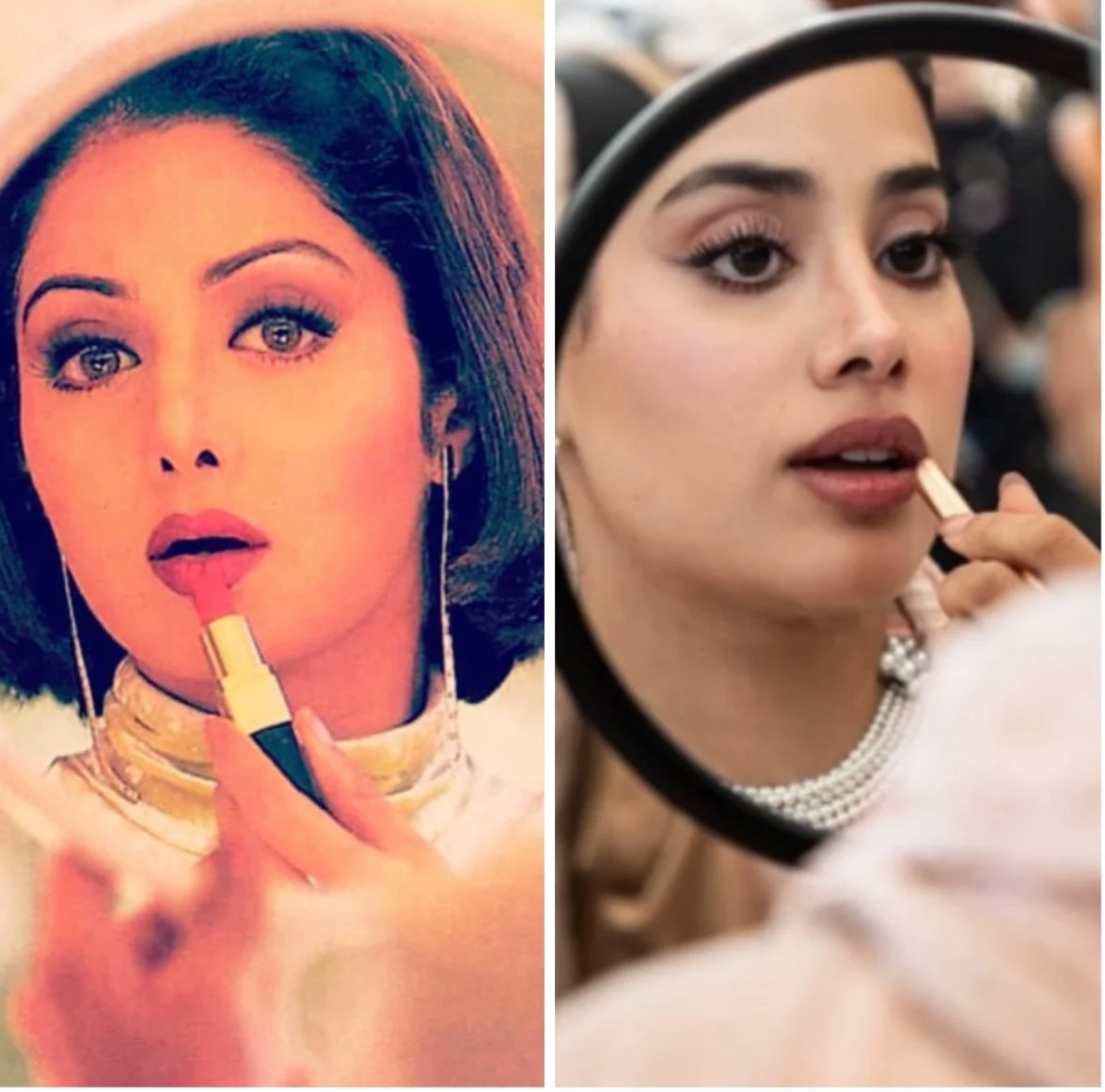 Now and then! Sridevi on the sets of Judaai (1997). Janhvi Kapoor recently. 

More at asridevi.blogspot.com/search/label/J…

#Sridevi 
#JanhviKapoor 
#LipstickDiaries #MirrorMirror