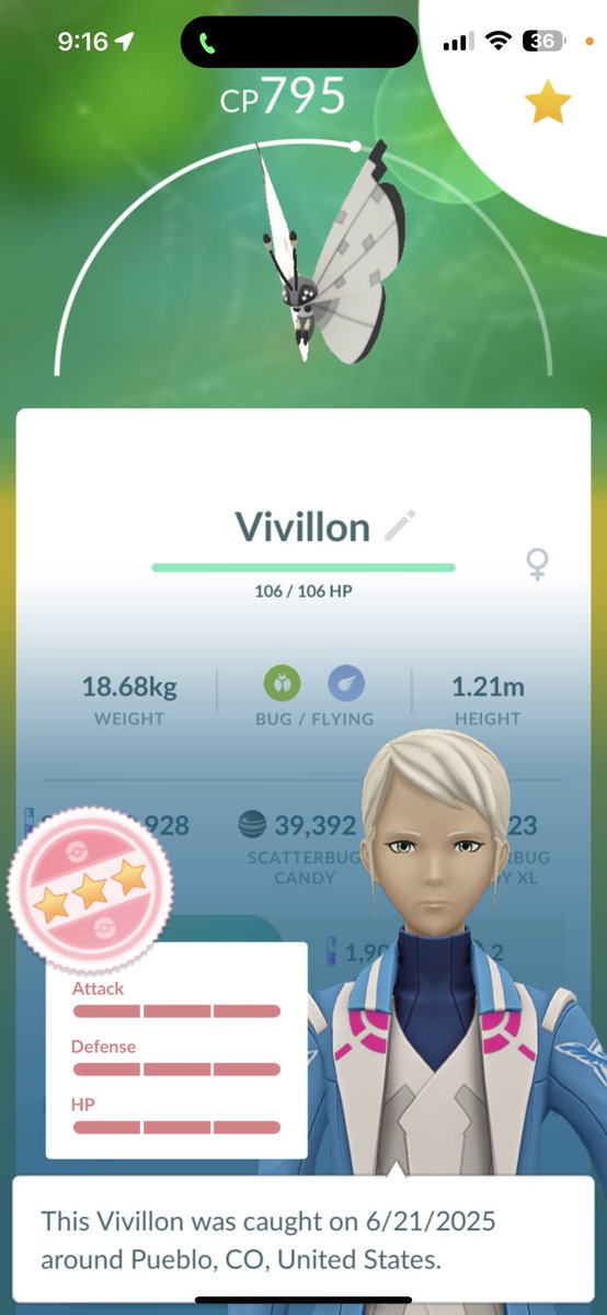 After 1 year and 4 months of encountering one Icy Snow Scatterbug every single day… I finally got the hundo!!! I can FINALLY move on to other patterns!!!! 🥶🎯 #PokemonGO #ScatterBug