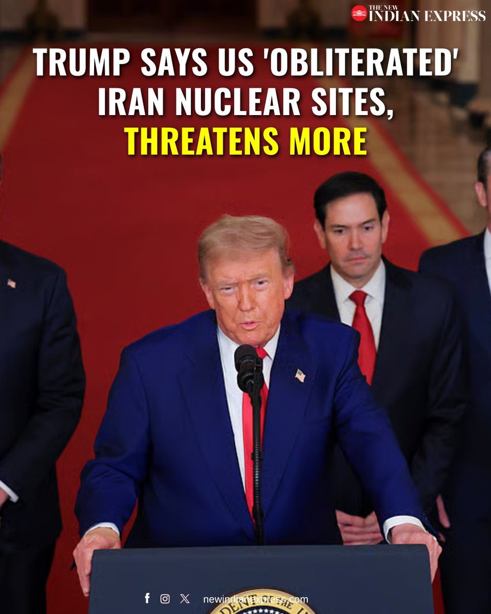 "Iran's key nuclear enrichment facilities have been completely and totally obliterated. Iran the bully of the Middle East must now make peace." 

President Donald Trump said US air strikes on Sunday had "completely and totally obliterated" Iran's main nuclear enrichment