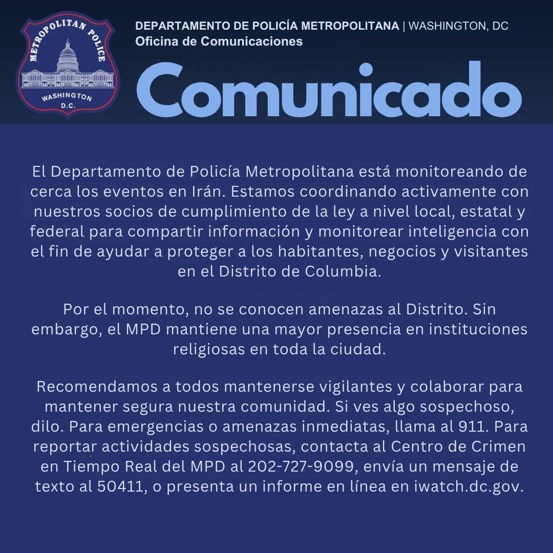 Comunicado del Departamento de Policía Metropolitana
