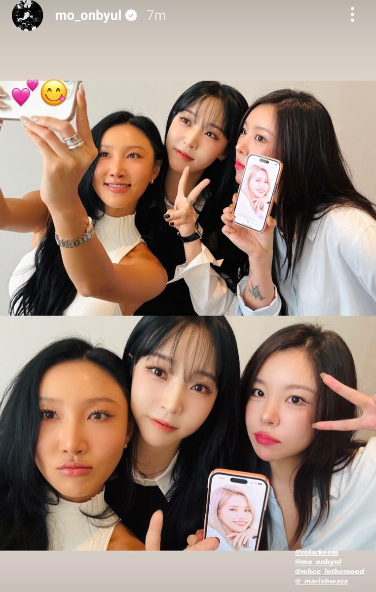 [Moonbyul IG Story]

🔗instagram.com/stories/mo_onb…

#MAMAMOO #SOLAR #MOONBYUL #WHEEIN #HWASA
#마마무 #솔라 #문별 #휘인 #화사
<a href="/RBW_MAMAMOO/">마마무(MAMAMOO)</a> 
<a href="/OfficialPnation/">P NATION</a> 
<a href="/WheeIn_0fficial/">휘인(Whee In)</a>