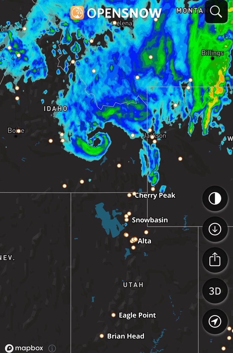 WasatchSnow's tweet image. We have some snow in the far northwest corner of Utah right now. The well-defined “eye” of this low pressure system passes to our north tonight and far northern Wasatch could see a dusting way up high. ❄️ I will be checking webcams tomorrow morning to see if we got anything.