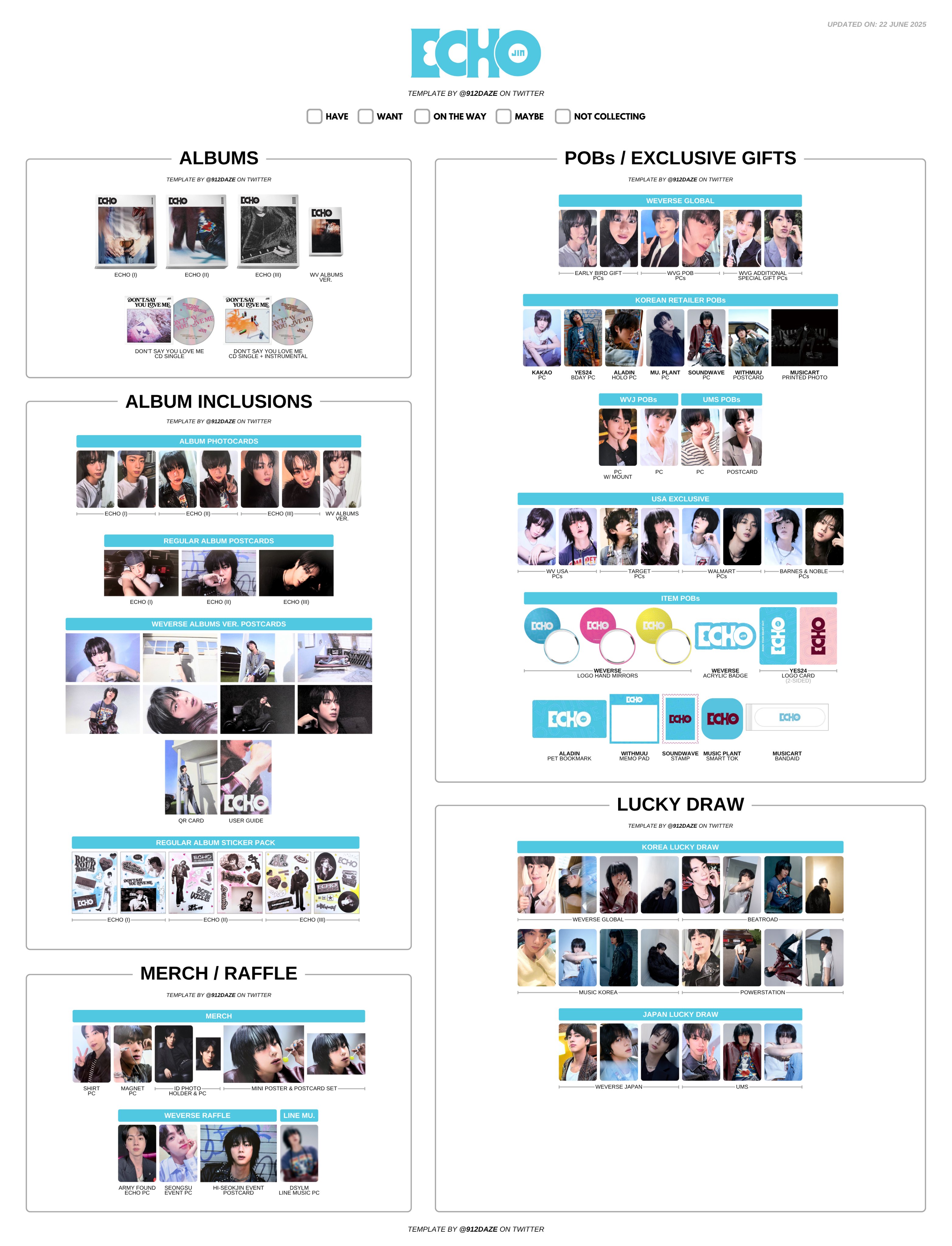 BTS JIN ECHO アルバム　JPFC 特典トレカ PREORDER> BTS JIN ECHO JPFC POBs & LD pcs preorder💜 DM
