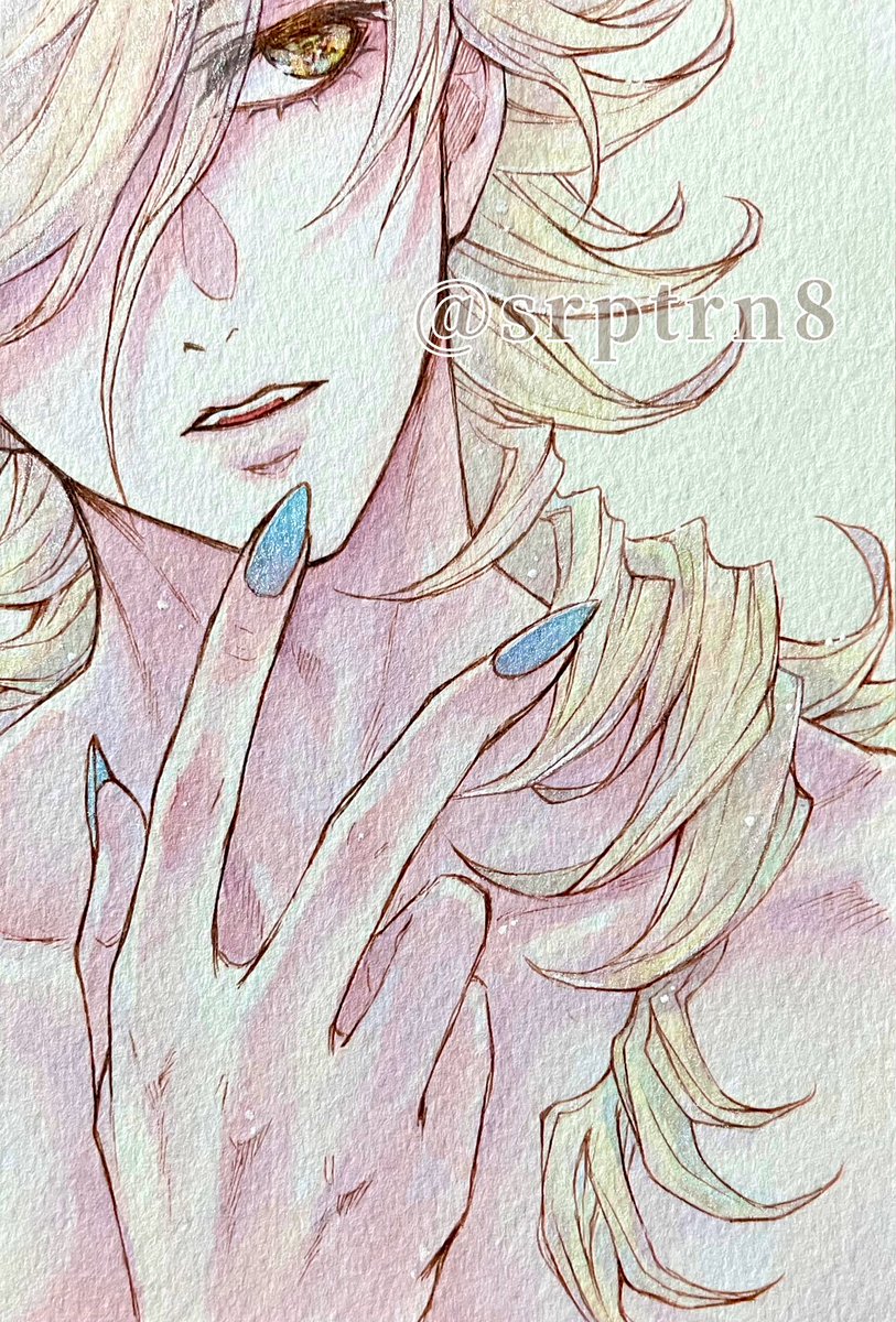 srptrn8's tweet photo. 遊び描きどまさん🪷　#アナログ画 
（別角度のキラキラ画像はリプ欄へ） https://t.co/HY4NCmbc8c